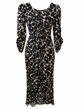 GAP Black and Cream Ruched Midi Dress